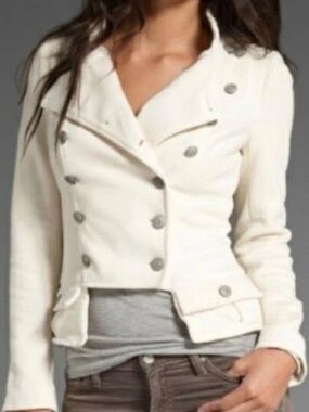 Free People We the Free Women's Cream Double-Breasted Military-Inspired Jacket